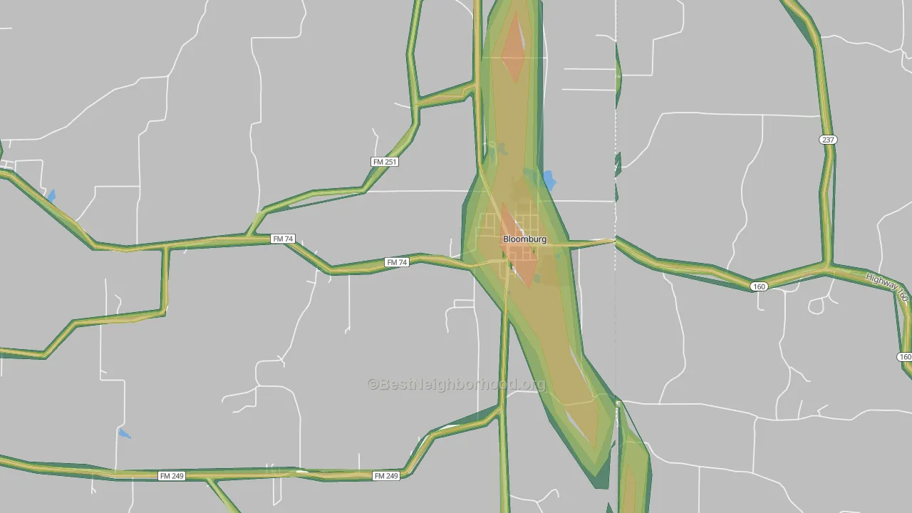 Bloomburg, TX Map of Noise Levels in Bloomburg