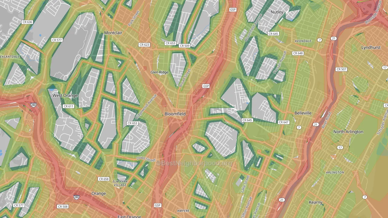 Bloomfield, NJ Map of Noise Levels in Bloomfield