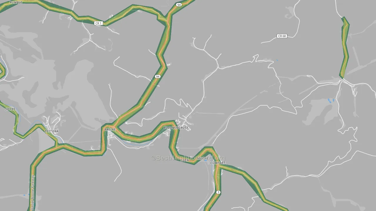 Bloomingrose, WV Map of Noise Levels in Bloomingrose