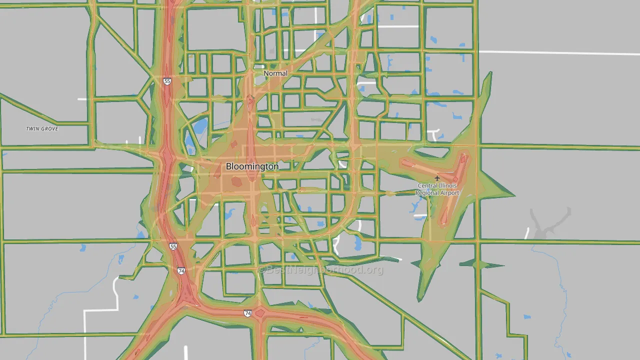Bloomington, IL Map of Noise Levels in Bloomington