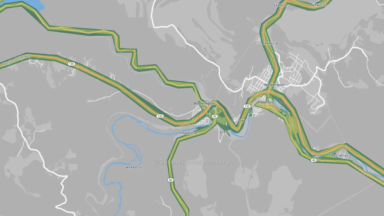 Bloomington, MD Map of Noise Levels in Bloomington