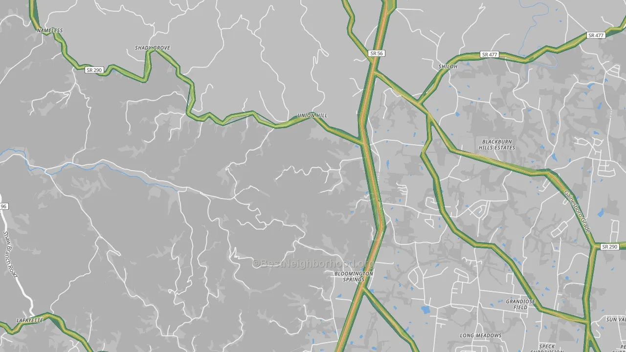 Bloomington Springs, TN Map of Noise Levels in Bloomington Springs