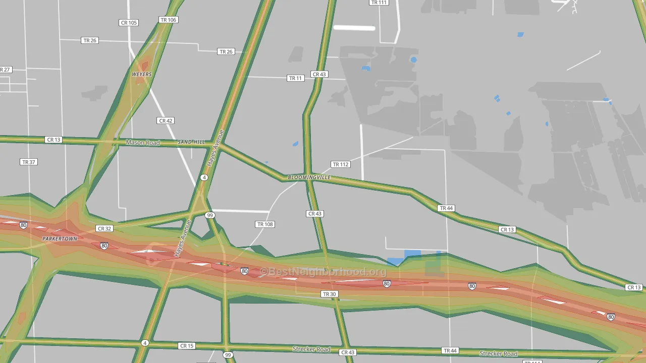 Bloomingville, OH Map of Noise Levels in Bloomingville