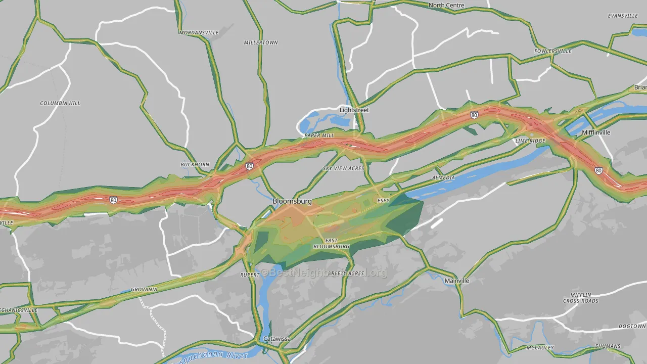 Bloomsburg, PA Map of Noise Levels in Bloomsburg