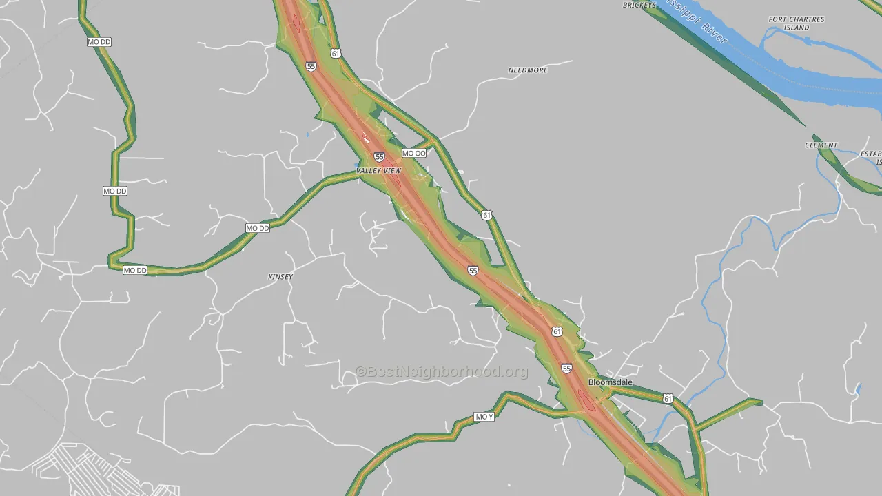 Bloomsdale, MO Map of Noise Levels in Bloomsdale