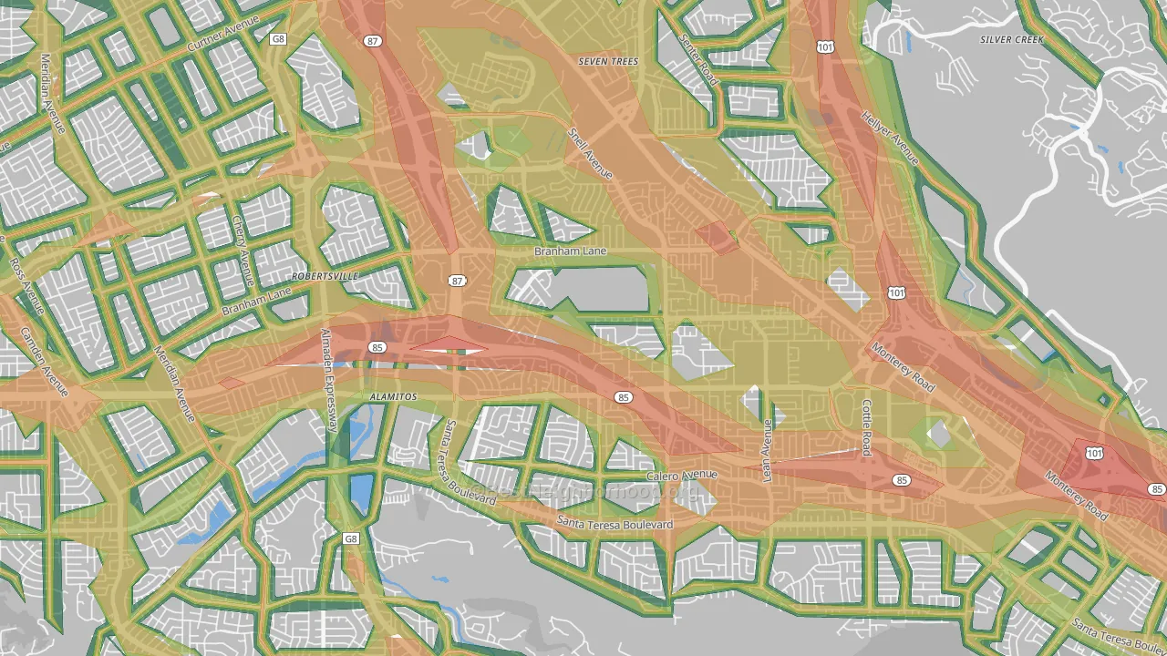 Blossom Valley, San Jose, CA Map of Noise Levels in Blossom Valley