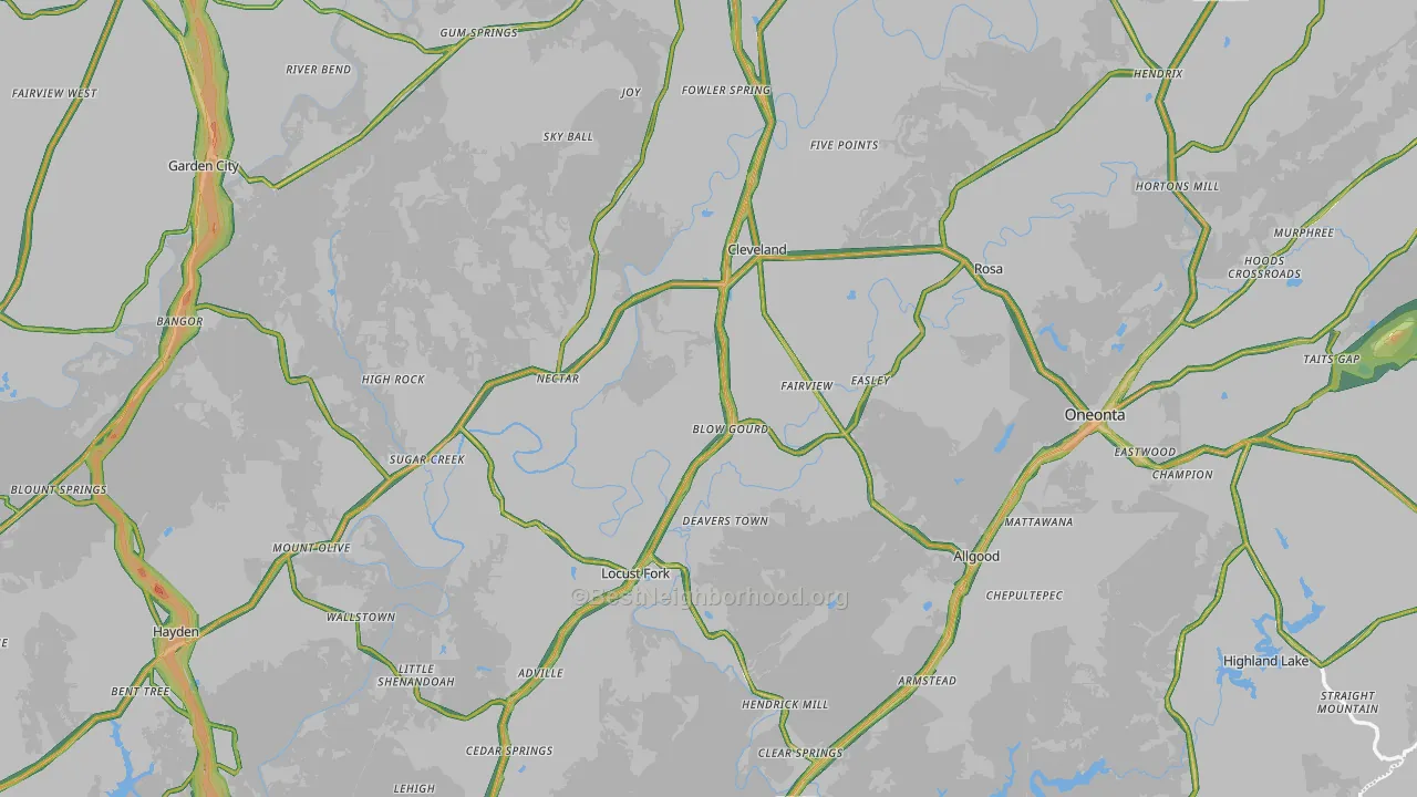 Blount County, AL Map of Noise Levels in Blount County