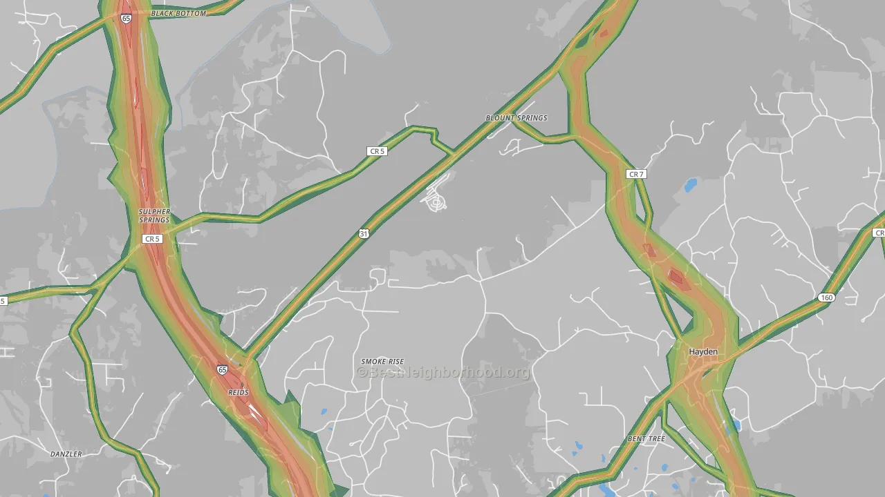 Blount Springs, AL Map of Noise Levels in Blount Springs