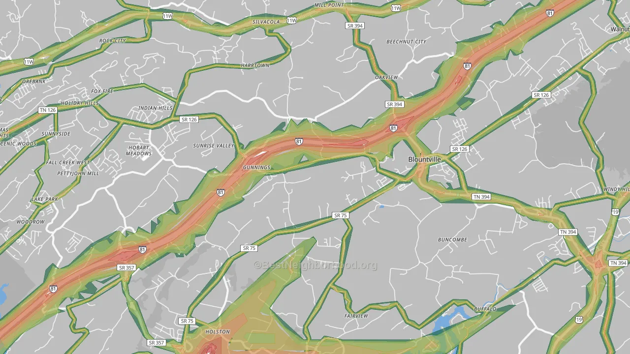 Blountville, TN Map of Noise Levels in Blountville