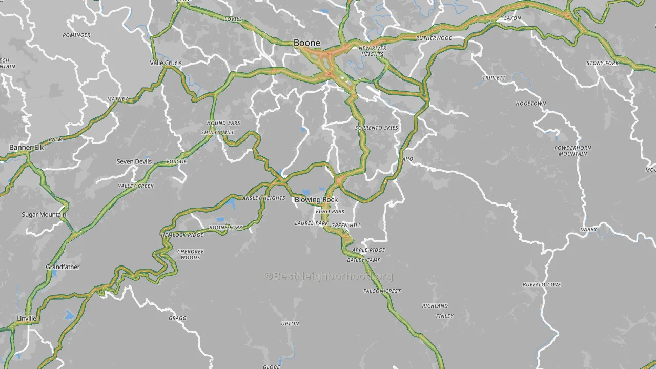 Blowing Rock, NC Map of Noise Levels in Blowing Rock