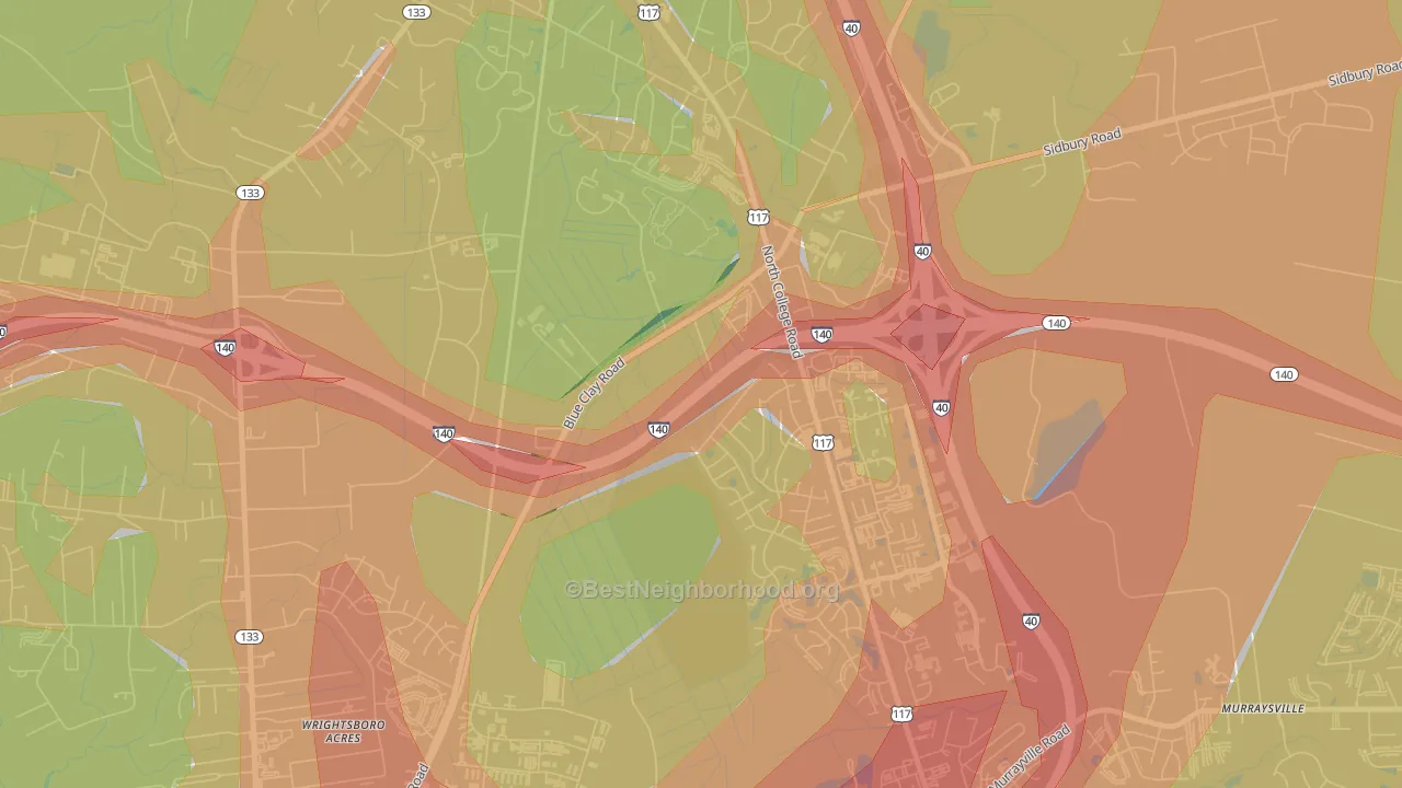 Blue Clay Farms, NC Map of Noise Levels in Blue Clay Farms