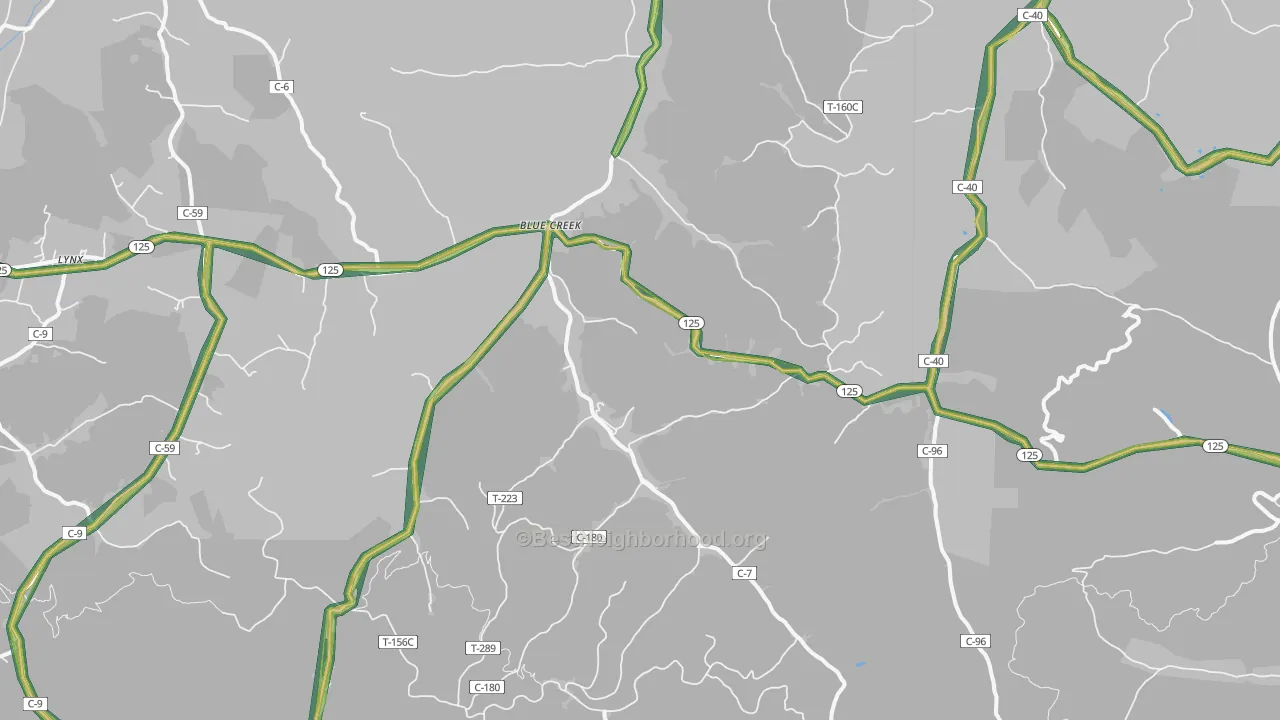 Blue Creek, OH Map of Noise Levels in Blue Creek