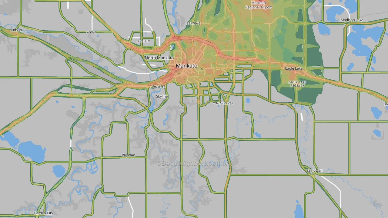 Blue Earth County, MN Map of Noise Levels in Blue Earth County