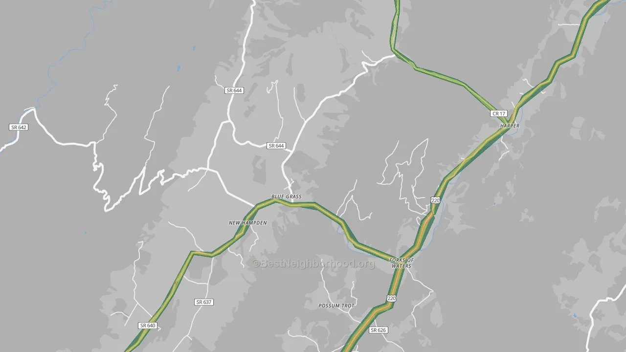 Blue Grass, VA Map of Noise Levels in Blue Grass