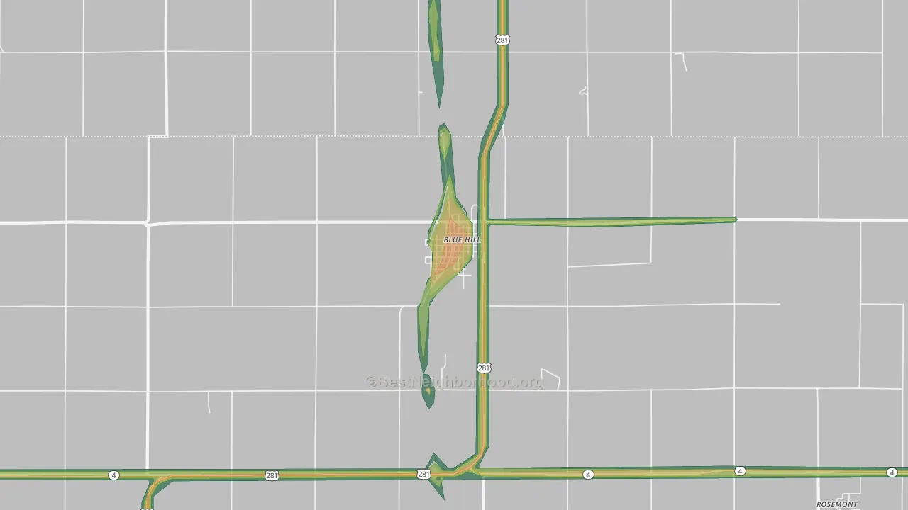 Blue Hill, NE Map of Noise Levels in Blue Hill