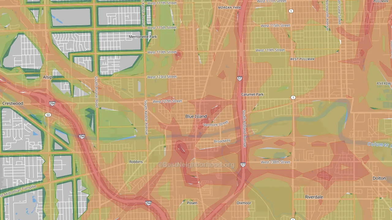 Blue Island, IL Map of Noise Levels in Blue Island