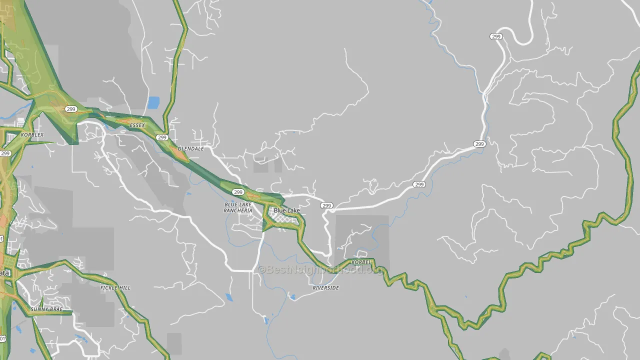 Blue Lake, CA Map of Noise Levels in Blue Lake