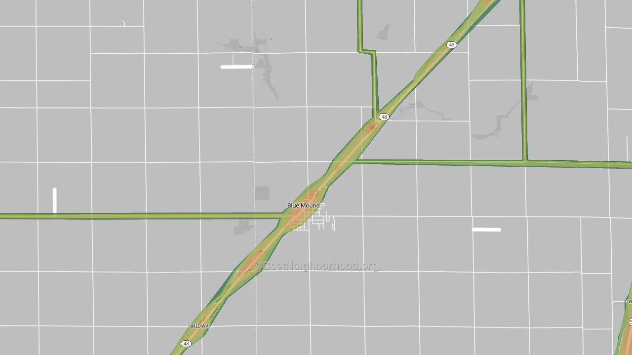 Blue Mound, IL Map of Noise Levels in Blue Mound