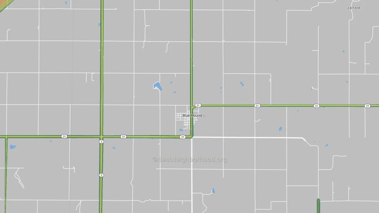Blue Mound, KS Map of Noise Levels in Blue Mound