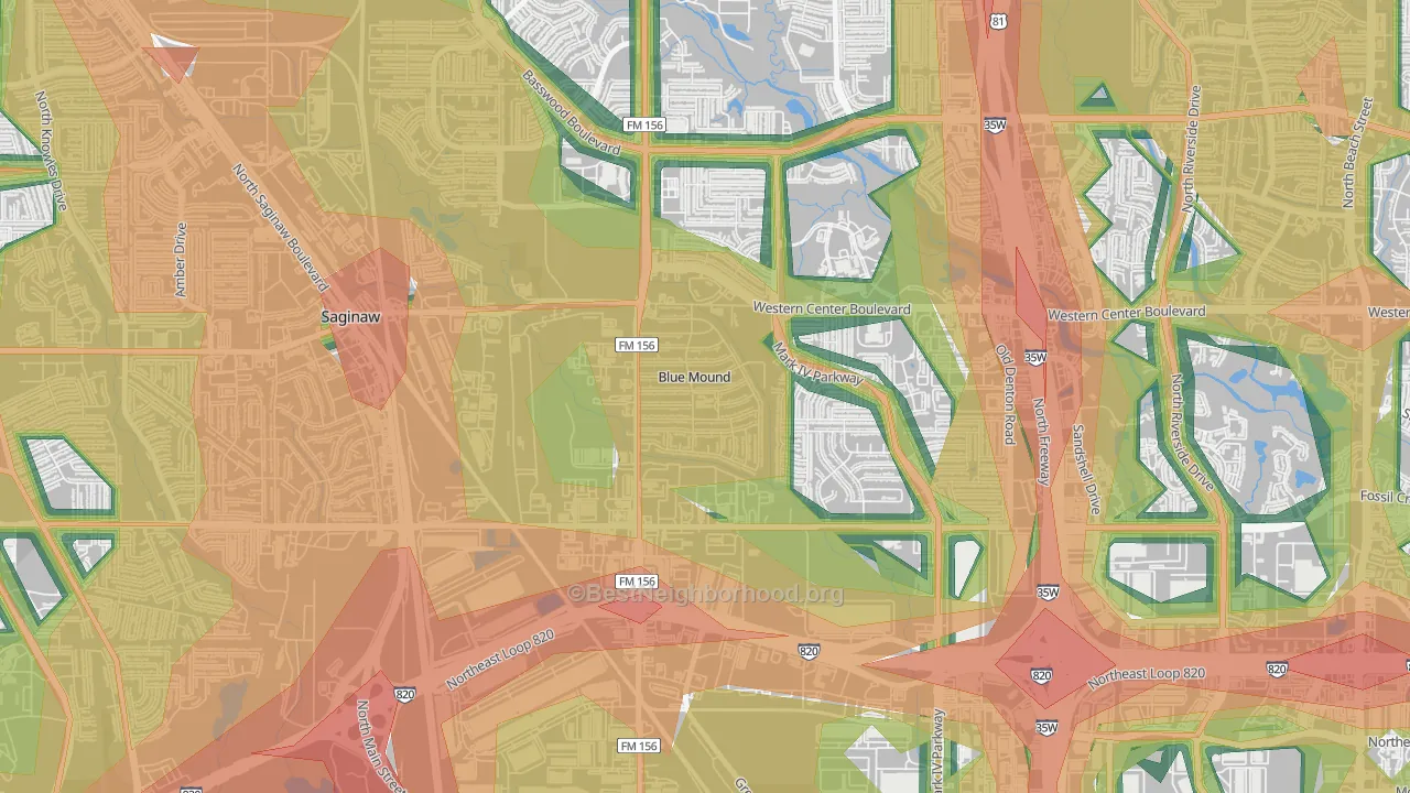 Blue Mound, TX Map of Noise Levels in Blue Mound