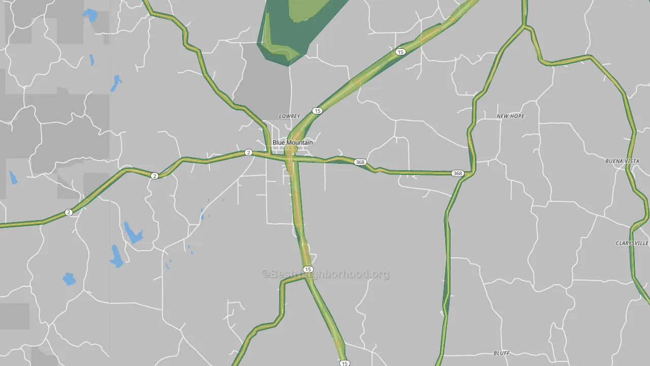 Blue Mountain, MS Map of Noise Levels in Blue Mountain