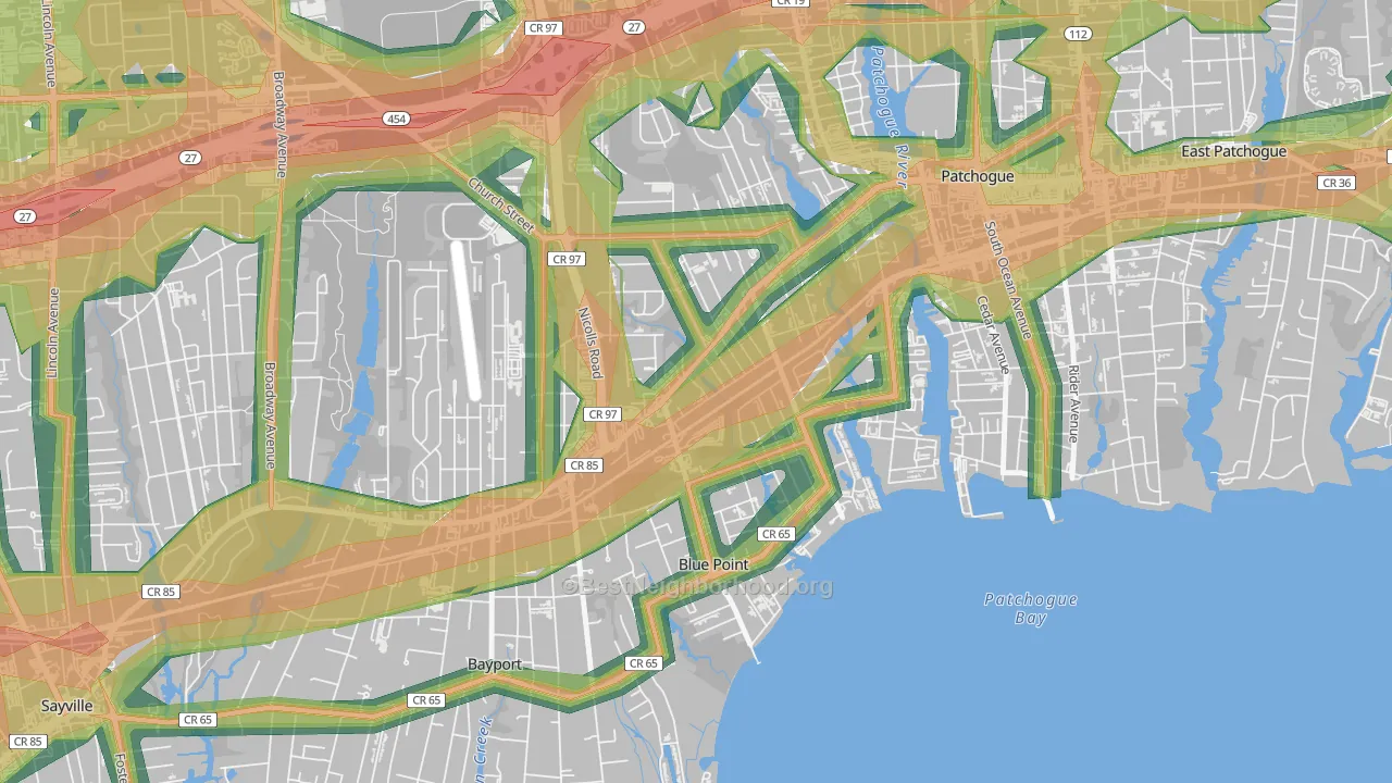 Blue Point, NY Map of Noise Levels in Blue Point