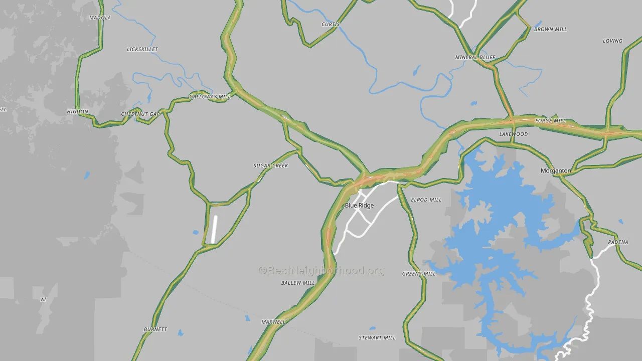 Blue Ridge, GA Map of Noise Levels in Blue Ridge