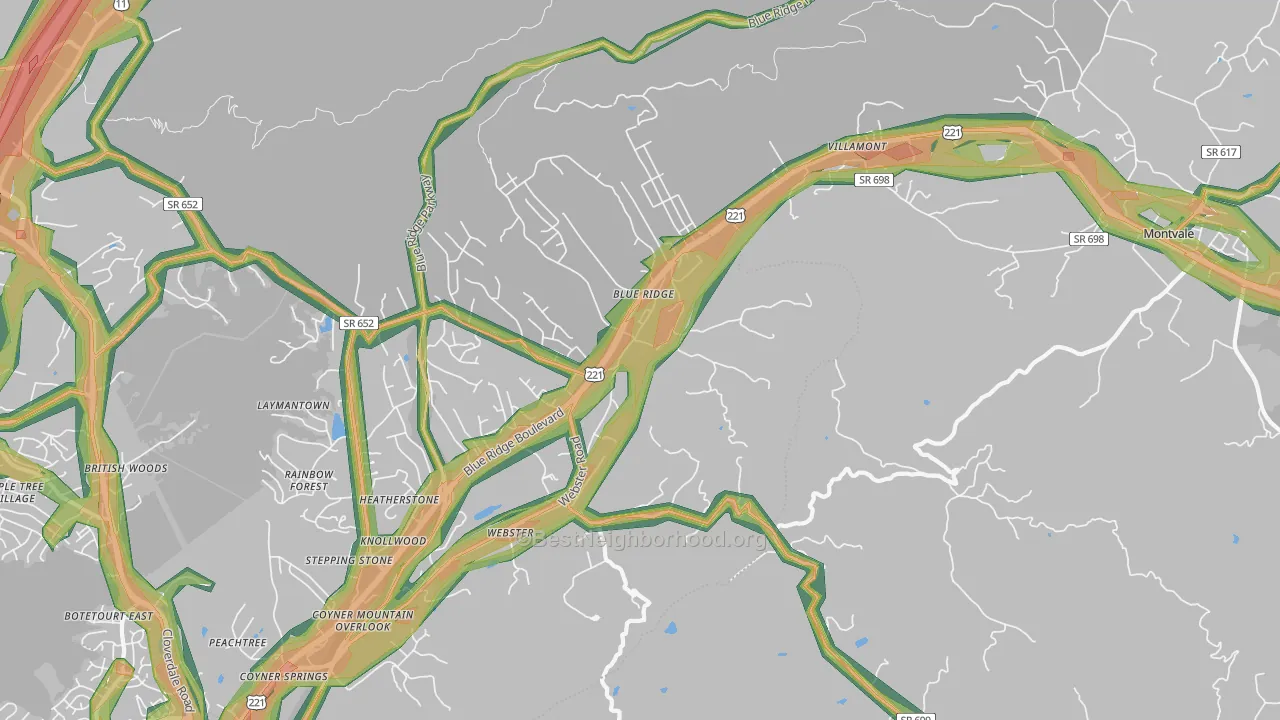 Blue Ridge, VA Map of Noise Levels in Blue Ridge