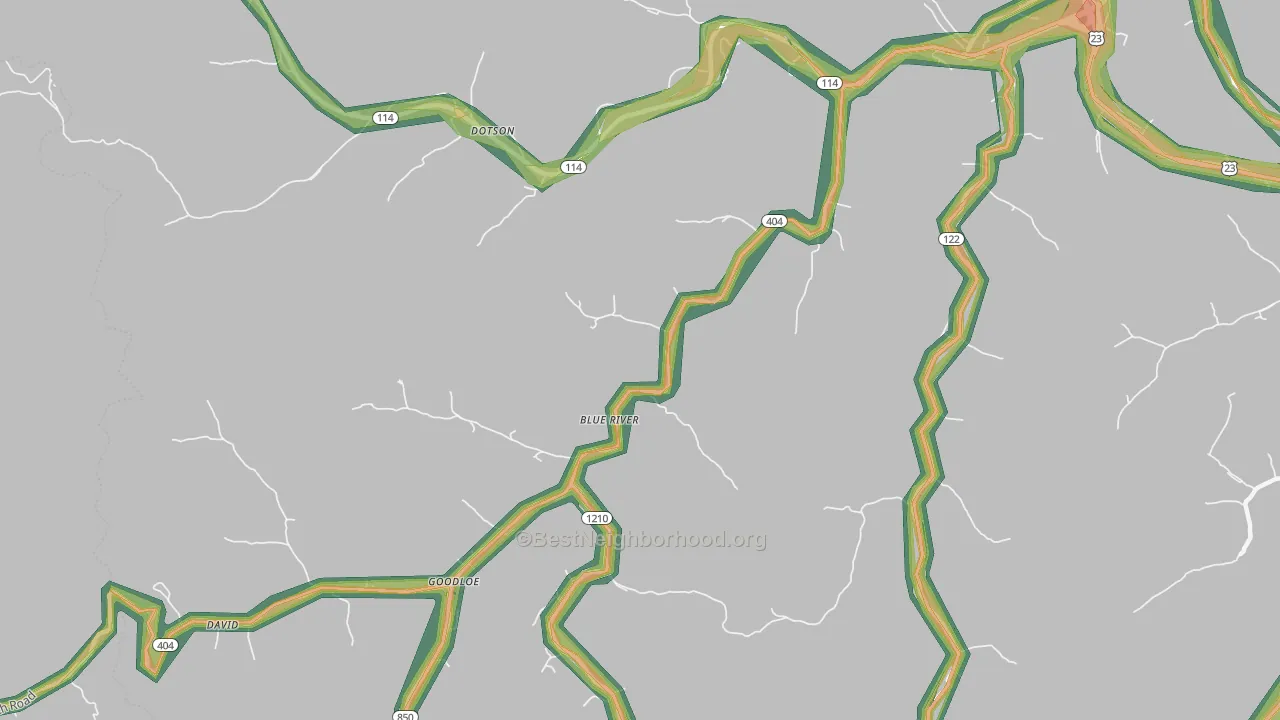 Blue River, KY Map of Noise Levels in Blue River