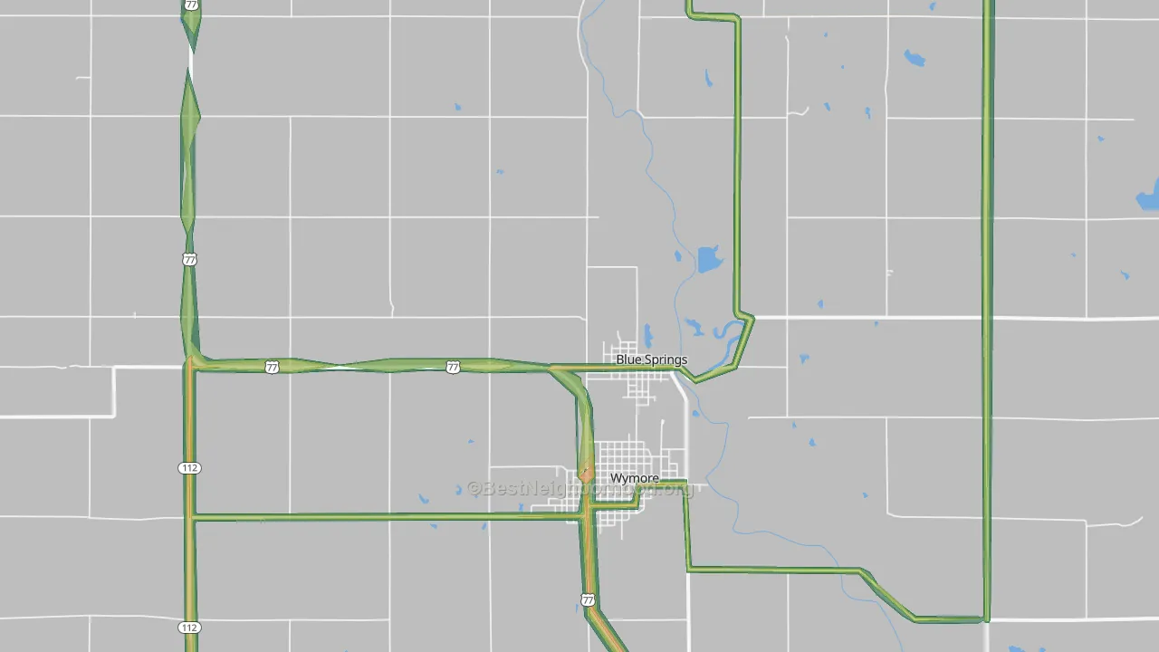 Blue Springs, NE Map of Noise Levels in Blue Springs