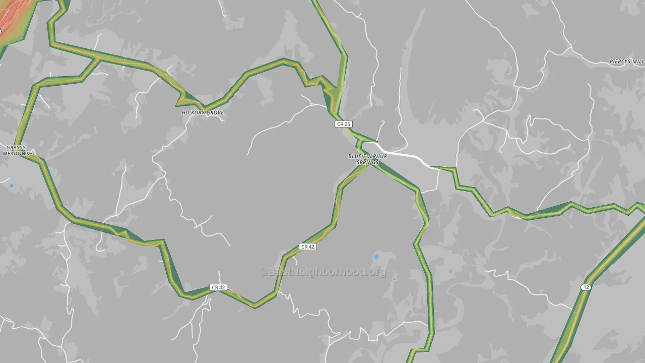 Blue Sulphur Springs, WV Map of Noise Levels in Blue Sulphur Springs