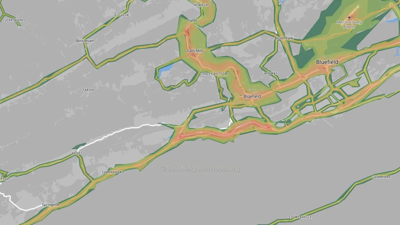 Bluefield, VA Map of Noise Levels in Bluefield