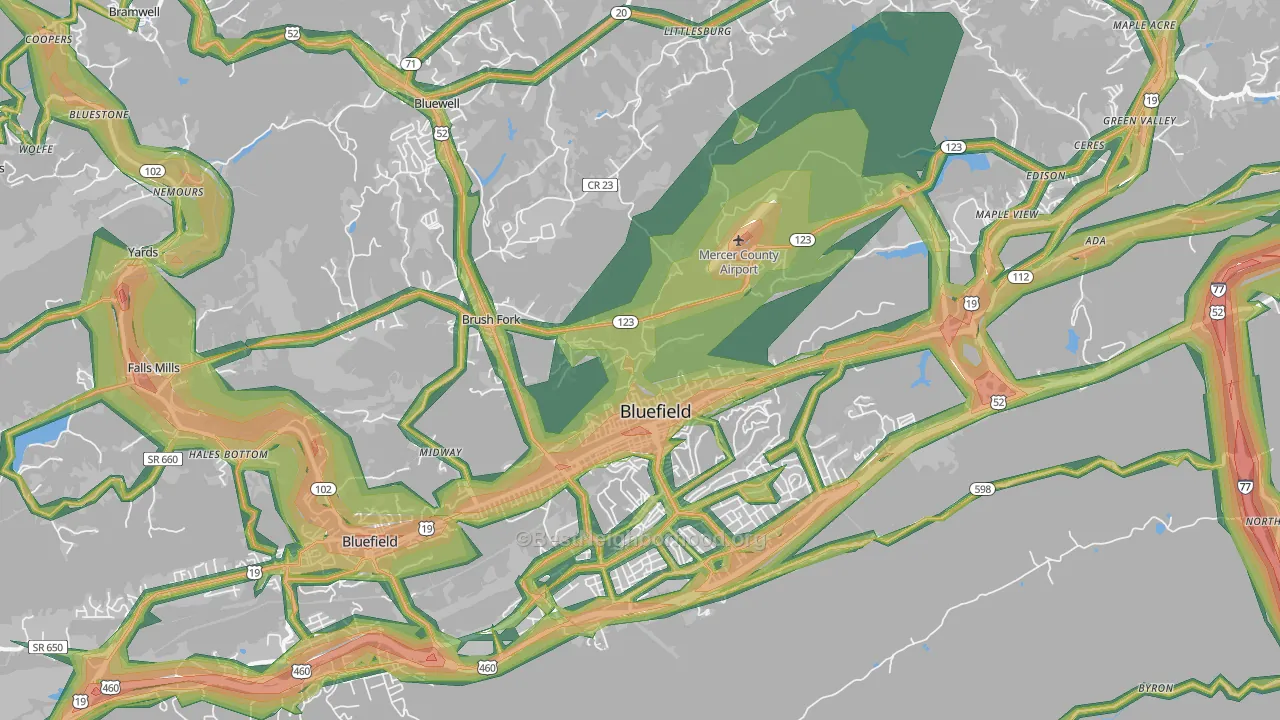 Bluefield, WV Map of Noise Levels in Bluefield