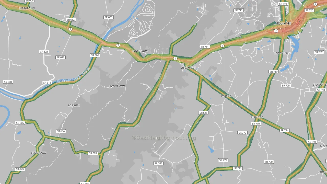 Bluemont, VA Map of Noise Levels in Bluemont