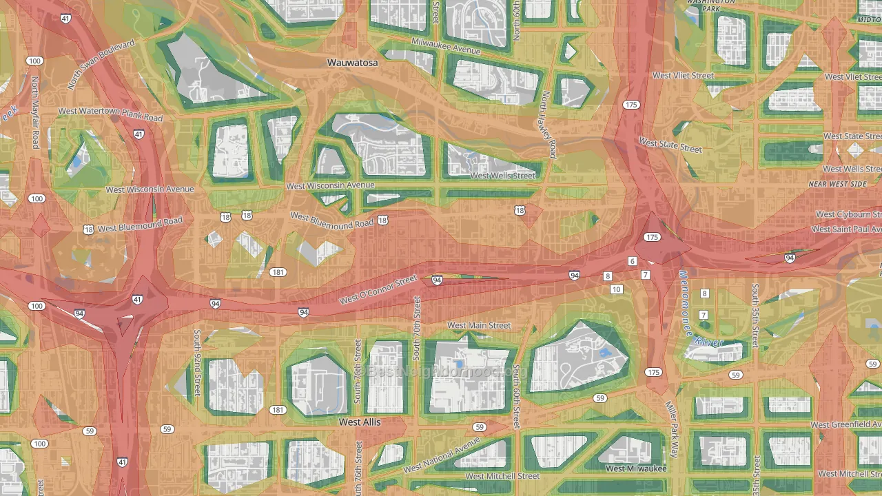 Bluemound Heights, Milwaukee, WI Map of Noise Levels in Bluemound Heights