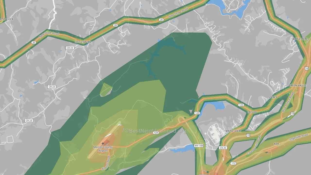Bluestone, WV Map of Noise Levels in Bluestone
