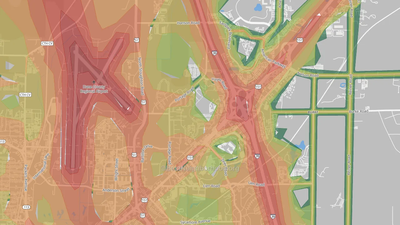 Bluff Acres, Madison, WI Map of Noise Levels in Bluff Acres