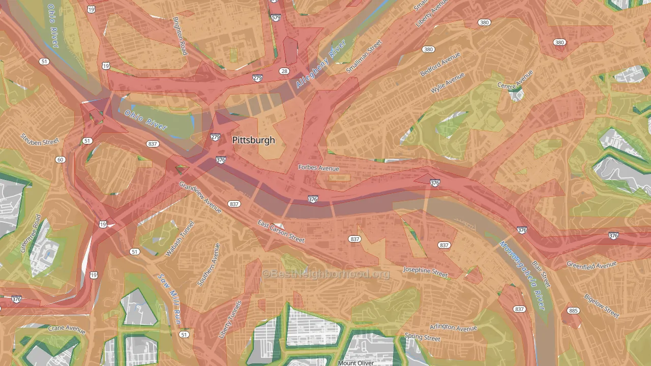 Bluff, Pittsburgh, PA Map of Noise Levels in Bluff