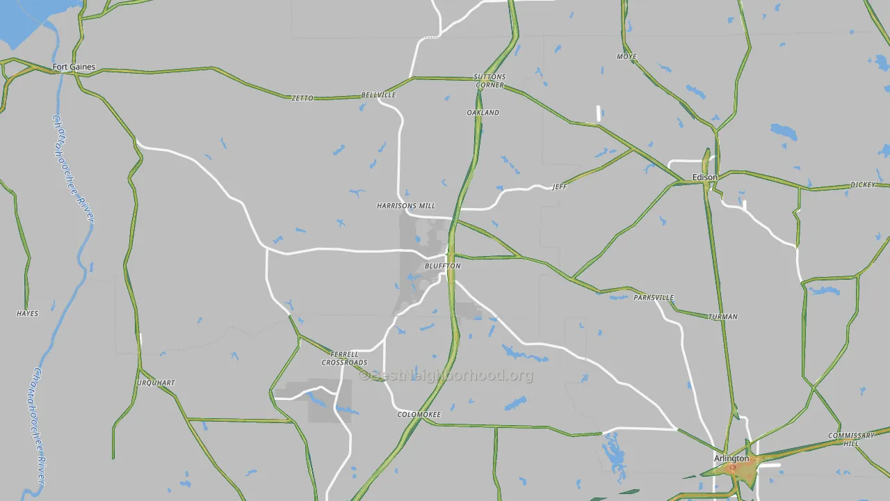 Bluffton, GA Map of Noise Levels in Bluffton