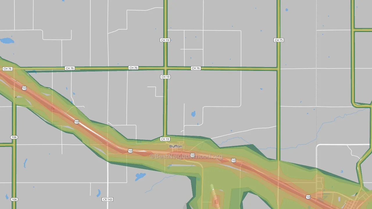 Bluffton, MN Map of Noise Levels in Bluffton