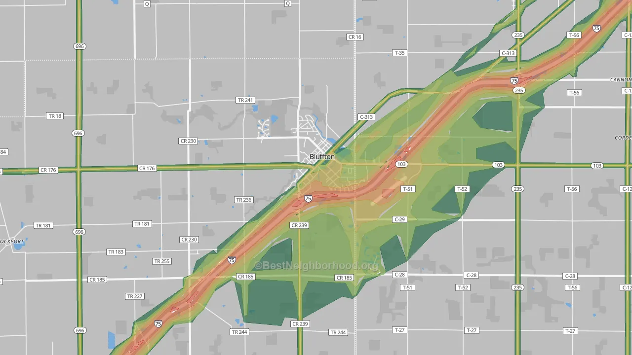 Bluffton, OH Map of Noise Levels in Bluffton