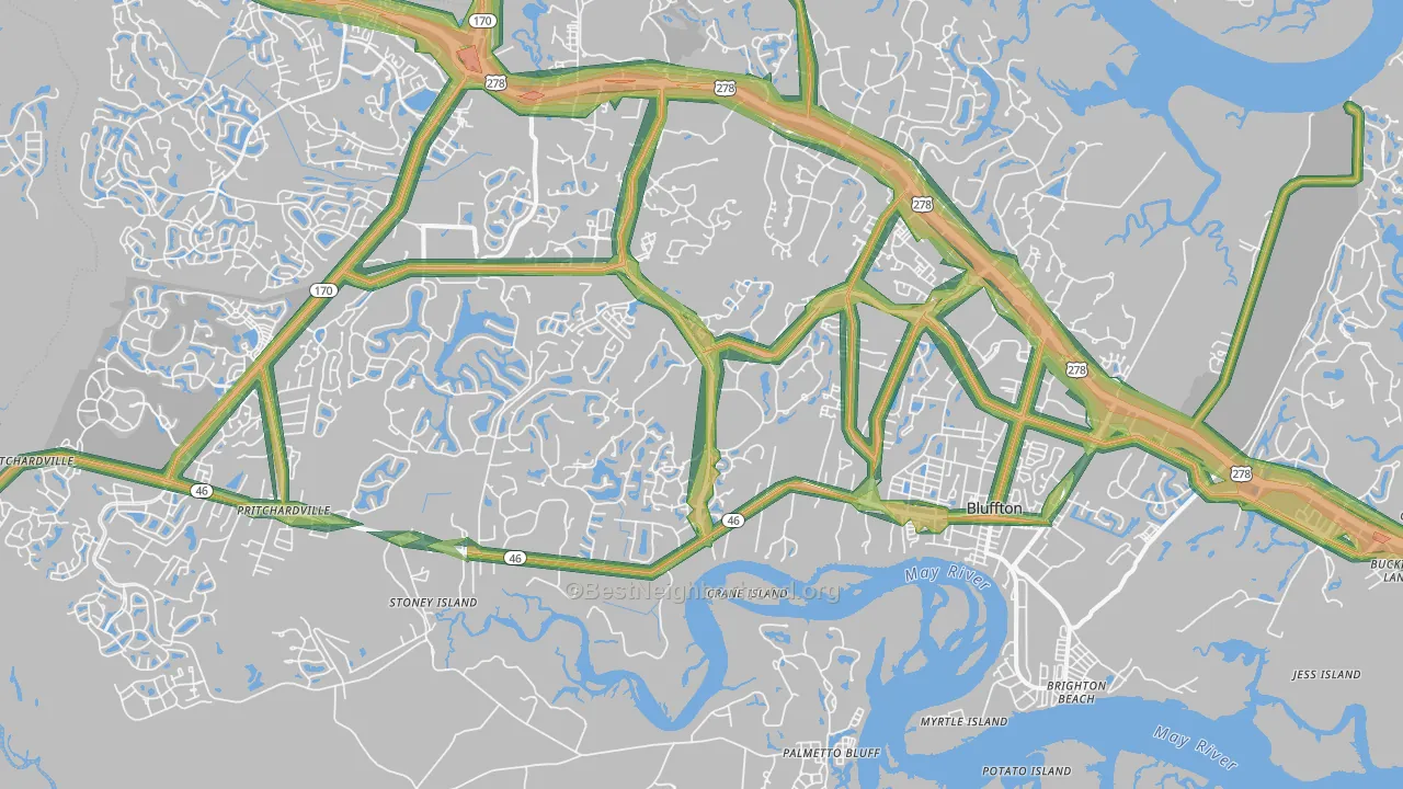 Bluffton, SC Map of Noise Levels in Bluffton