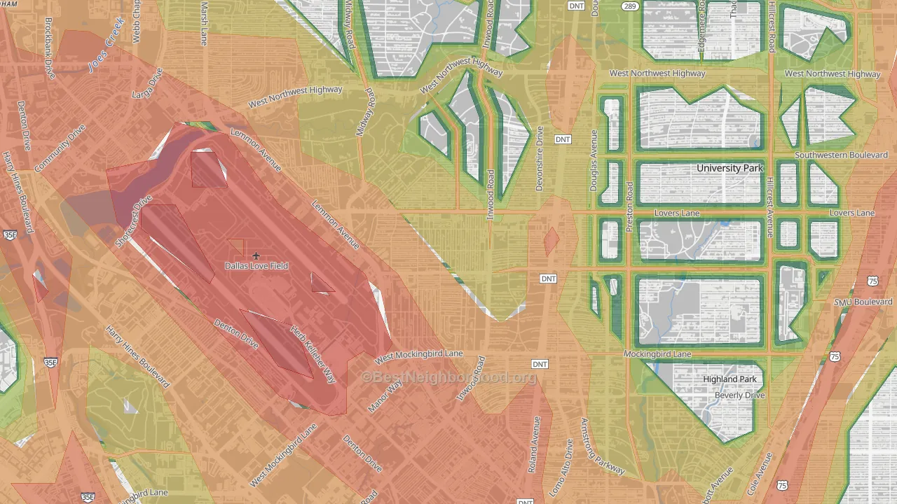 Bluffview, Dallas, TX Map of Noise Levels in Bluffview