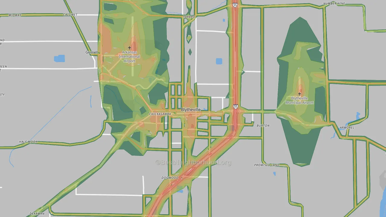 Blytheville, AR Map of Noise Levels in Blytheville