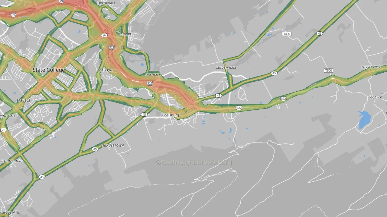 Boalsburg, PA Map of Noise Levels in Boalsburg