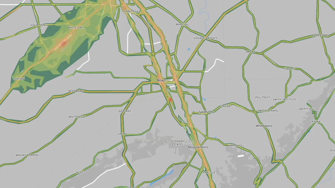 Boaz, AL Map of Noise Levels in Boaz