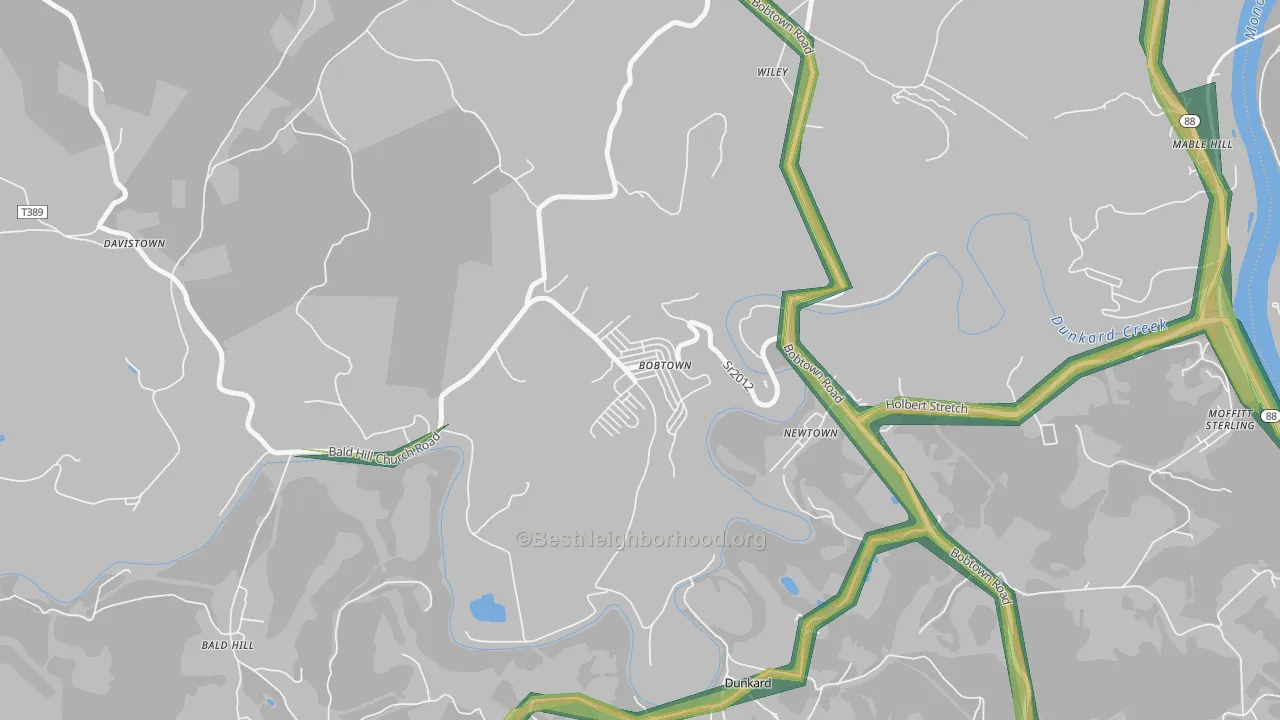 Bobtown, PA Map of Noise Levels in Bobtown