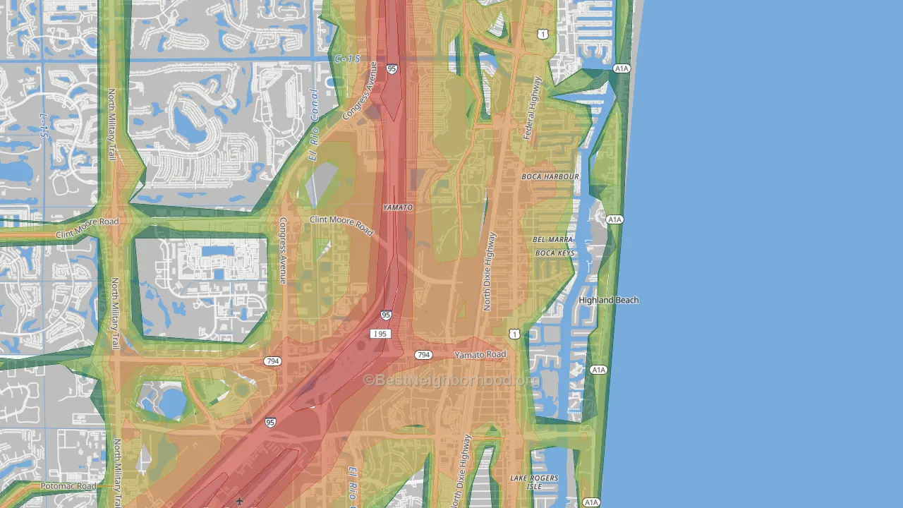 Boca Teeca, Boca Raton, FL Map of Noise Levels in Boca Teeca