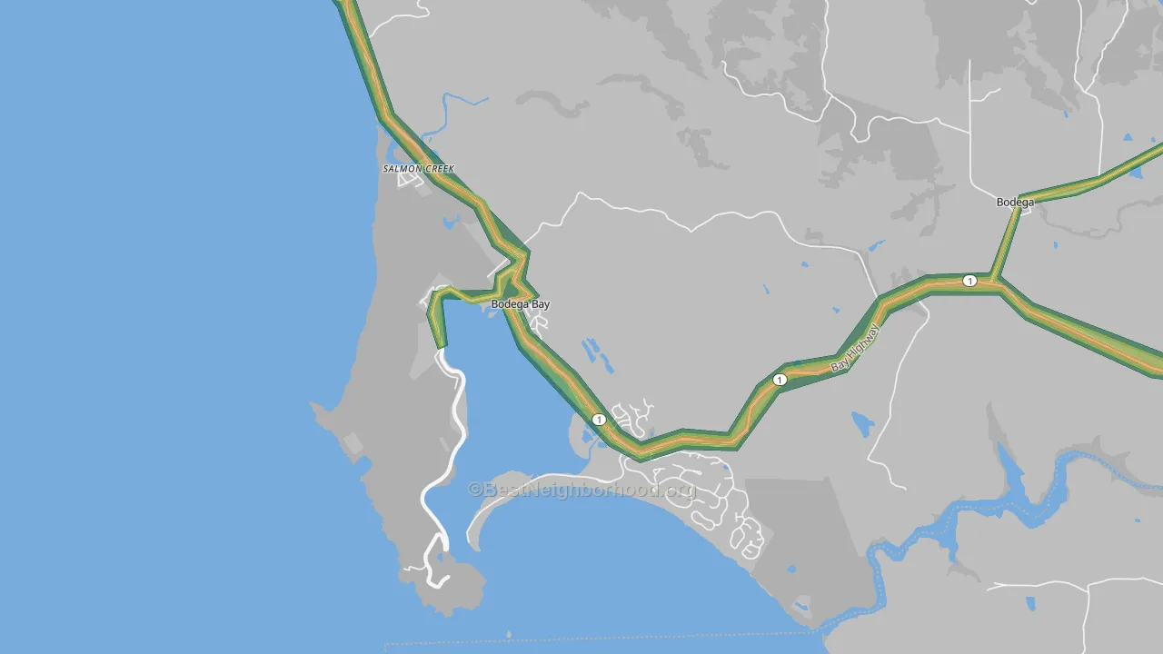 Bodega Bay, CA Map of Noise Levels in Bodega Bay