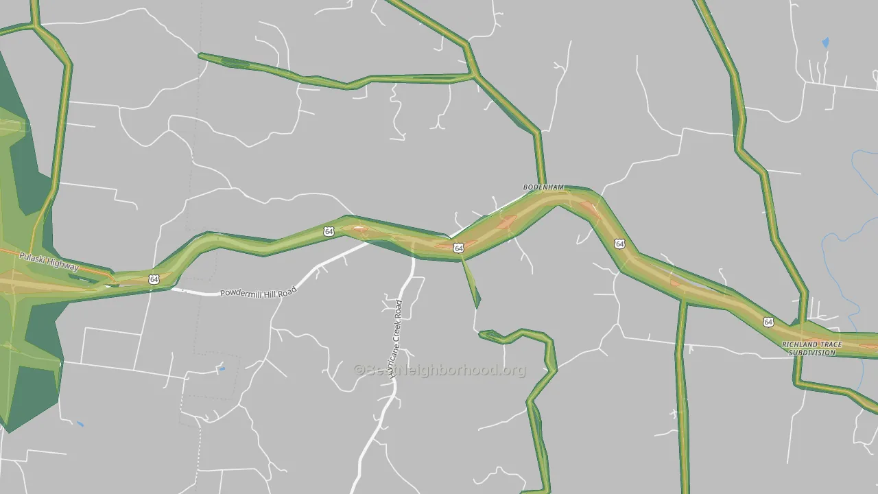 Bodenham, TN Map of Noise Levels in Bodenham
